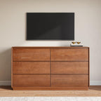 Solid Wood Dresser for Bedroom, Natural Solid Wood 6 Drawer Dresser,55.2" Wide Mid Century Modern Chest of Drawers, Closet Storage Organizer for Living Room, Bedroom