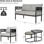 Grand patio 5-Piece Outdoor Furniture Set, 4 Seats Wicker Sofa Conversation Set with Thick Cushions and Coffee Table, for Backyard, Balcony, Garden (Beige)