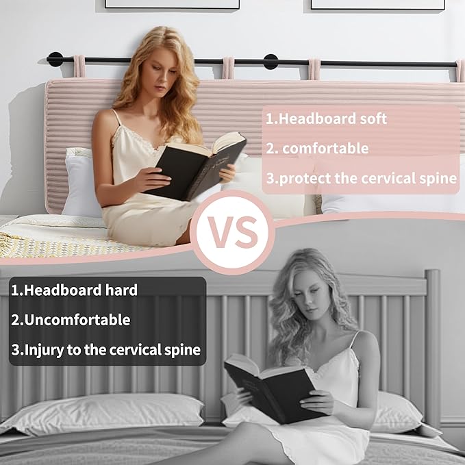 UEV King Headboard Only, Wall Mounted Hanging Upholstered Bed Head Board, Modern Vertical Channel Design of Fine Flannel, Elegant Pink Fluted Headboard for Bedroom (Pink, King Size)
