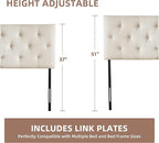 Linen Upholstered Headboard King Size, Modern Diamond Tufting Solid Wood California King Headboard Only, Adjustable Height from 37” to 51” Head Board, Bed Frame or Wall Mount Headboards, Beige