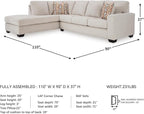 Signature Design by Ashley Aviemore Casual L-Shaped 2-Piece Sectional with Chaise and Loose Seat Cushions, Accent Pillows Included, 110" Wide, Light Gray