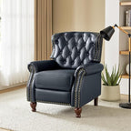 HULALA HOME Genuine Leather Recliner Chair Set of 2 w/Solid Wood Feet, Modern Adjustable Tufted Push Back Arm Chair w/Rivet Decoration, Home Theater Seating Reclining Sofa for Living Room, Navy