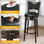 PrimeZone Swivel Bar Stools Set of 6, 34 Inch Extra Tall Bar Height Barstools, Black Faux Leather Bar Stool with High Backrest, Solid Wood Leg, Wrap-Around Footrest, Counter Stools for Pub