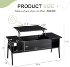 VECELO Wood Lift Top Coffee Table with Hidden Compartment and Storage Shelf for Living Room/Office Reception, Rising Tabletop, Black