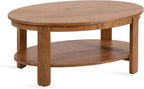 Kate and Laurel Foxford Modern Tiered Oval Coffee Table; 38 x 24 x 18; Natural Brown; Transitional Two-Tier Living Room Table with Storage and Resilient Wood Construction