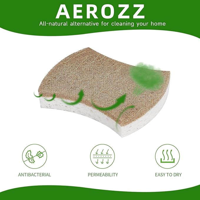 10 Pack Biodegradable Natural Sponges Kitchen - Compostable Cellulose and Coconut Walnut Scrubber Sponge - Non Scratch Eco Friendly Quick Drying Sponges for Dishes