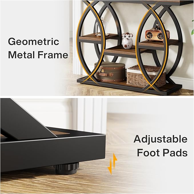 Tribesigns 39.4" Console Table, Industrial 4-Tier Sofa Table Entryway Table with Storage Shelves, Narrow Wood Accent Tables with Metal Frame for Small Spaces, Hallway, Foyer, Rustic Brown