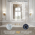 WTTY LED Bathroom Mirror 20"x 28" with Backlit and Front Light,Dimmable LED Mirror for Bathroom,Anti-Fog Lighted Bathroom Vanity Mirror Modern for Wall,Memory Function,Shatter-Proof