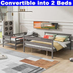 Upgraded Version Thicken Solid Wood Twin XL Over Queen Bunk Bed, Stronger Queen Size Bunk Bed Frame, Convertible into 2 Beds for Adult, Easy to Assemble (Grey,Twin XL Over Queen)