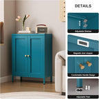 Bathroom Floor Storage Cabinet,Metal Storage Sideboard with 2 Doors and 2 Adjustable Shelves,Modern Small Storage Cabinets, Blue Metal Locker for Entryway,Living Room,Hallway