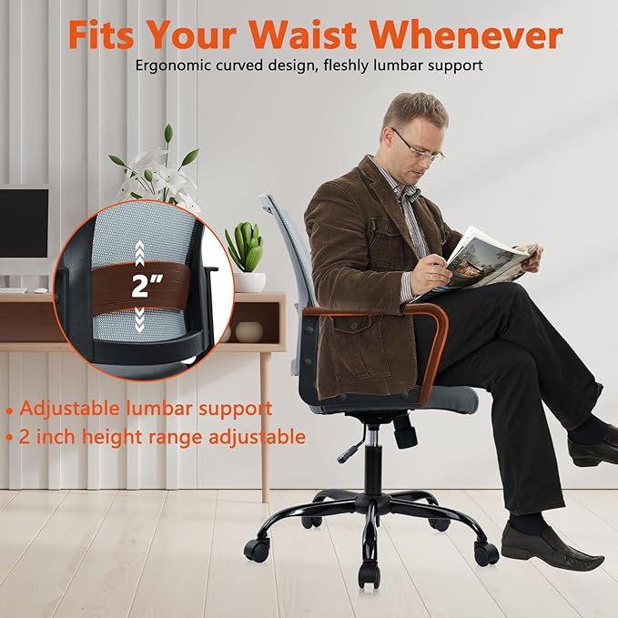 CLATINA Ergonomic Office Chair - Mesh Desk Chair with Lumbar Support, Rolling Comfortable Computer Chairs with Arms for Home Conference, Gray 4 Pack