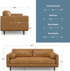 SIMPLIHOME Morrison 89-inch Wide Sofa in Sienna Top Grain Genuine Leather, Mid-Century Modern Design Couch for Living Room, Single Bench Cushion, 2 Back Cushions, 2 Bolster Pillows