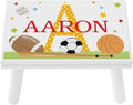 Let’s Make Memories Personalized My Own Name Step Stool - Children’s Step Stool - Sturdy Wood – Non-Toxic Paint, Sealer - Sports Design - White - 14’Wx9.25”Lx8.75”H - Ages 3+
