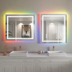 32x36 inch LED Bathroom Mirror with RGB Lights Color Changing Backlit Mirror Shatterproof Dimmable Anti-Fog Lighted Vanity Mirror (RGB Multicolor Backlit + Adjustable Front-Lighted)