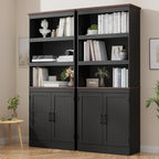 MHOM 71" Tall Bookshelf with Doors, 5 Tiers Farmhouse Bookcase with Adjustable Shelves, Wooden Rustic Display Cabinet for Home Office, Living Room, Black