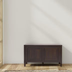 SIMPLIHOME Connaught Entryway Storage Bench - 36 inch Wide Solid Wood Small Storage Trunk Seat in Chestnut Brown, Traditional Bench for Entryway or Living Room with Lift-Up Lid and Paneled Front