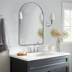ANDY STAR Arched Mirror, 22" x 35" Brushed Nickle Bathroom Mirror in Stainless Steel Metal Frame, Arch Top Rounded Corner 1" Deep Set Design Wall Mount Hangs Vertical