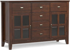 SIMPLIHOME Artisan Buffet - 54 inch Wide Solid Wood 3-Door Sideboard Buffet in Russet Brown, Transitional Storage Cabinet for Dining Room or Kitchen with Adjustable Shelves and Bronze Hardware
