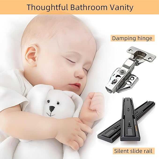 40IN Suspended Bathroom Cabinet Combo Set - Fully Functional LED Mirror with Smart Defogging & Time Display | Bathroom Vanity with Sink,Side Cabinet Storage Compartment (Style A)