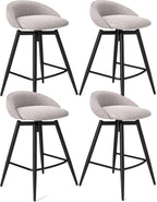 COSTWAY Bar Stools Set of 4, 25" Upholstered Counter Height 360° Swivel Bar Stools w/Backrest & Footrest, Heavy-Duty Metal Frame Armless Breakfast Chairs for Kitchen, Living Room (Set of 4,Grey)