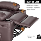 27" Oversized Power Recliner Chair, Faux Leather Rocking Chair with Heat & Massage, 360° Swivel Modern Electric Recliner with Cup Holder ＆ USB Charging for Living Room, Bedroom, Nursery - Coffee