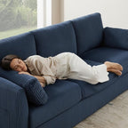 79" L Shaped Couch with Storage Ottoman, 3 Seater Corduroy Sofa with 2 Pillows and Storage Pockets, Small Modern Couches for Living Room, Apartment, Small Spaces, Home Office, Navy Blue