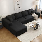 135.4" Cloud Sectional Couch with L-Shape Chaise,Modern Modular Sofa with Deep Seat, Upholstered Couches for Living Room Bedroom Apartments,No Assembly Required, (Black,Left Facing Chaise)
