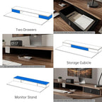 HUANUO 55" x 26" Electric Standing Desk with 2 Drawers, C-Clamp Mount Compatible, Height Adjustable Computer Desk, Home Office Stand Up Desk with 4 Preset Heights & 2 Hooks, Walnut