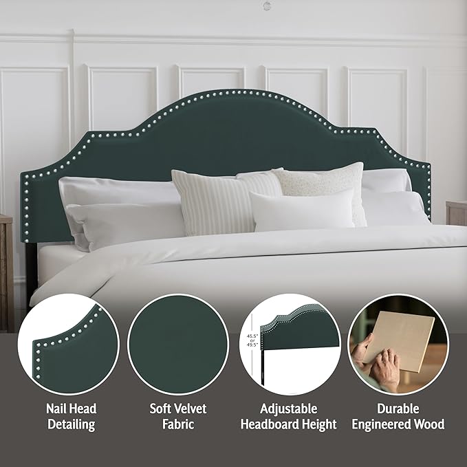 Hillsdale, Cynthia Upholstered King Adjustable Headboard, Green