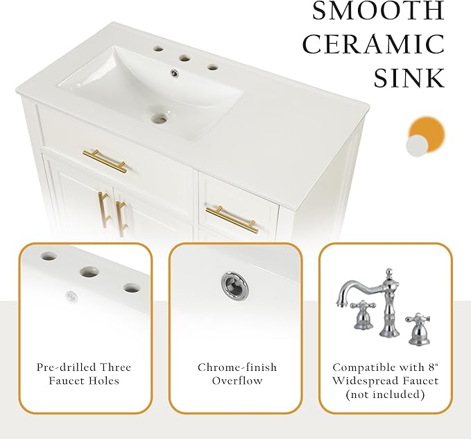 Favfurish 36" Bathroom Vanity with Sink Combo,Bathroom Vanity Cabinet with Two Soft-Closing Doors and Four Drawers,Free Stading Vanities w/Gold Handler,for Bathroom,Easy Assembly,White