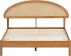 NTC Gem Wooden Bed Frame with Headboard and Natural Rattan, Solid Oak/Rubber Wood Foundation with Silent Slats, 1000 Lb Capacity, Effortless Assembly (Natural Cane - Rustic Oak, Queen)
