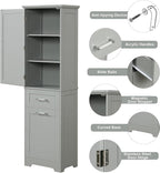 Tall Bathroom Storage Cabinet, Freestanding Storage Cabinet with 1 Door, 2 Different Size Drawers for Bathroom Living Room (Grey)