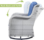 HUMMUH Outdoor Swivel Rocker Wicker Patio Chairs Set of 2,PE Rattan Rocking Chair Furniture Set(Light Grey,Blue)