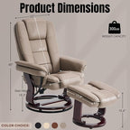 Argus Swivel Recliner with Ottoman, PU Leather & Wood Base Reclining Chair with Footrest, Ultra-Plush Double Foam for Living Room, Bedroom and Office
