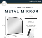 MCS Master & Co. Modern Metal Large Wall Mirror, Minimalist Home Decor Mantle Arch Mirror for Living Room, Bedroom, or Bathroom, 36 by 32 Inch, Black