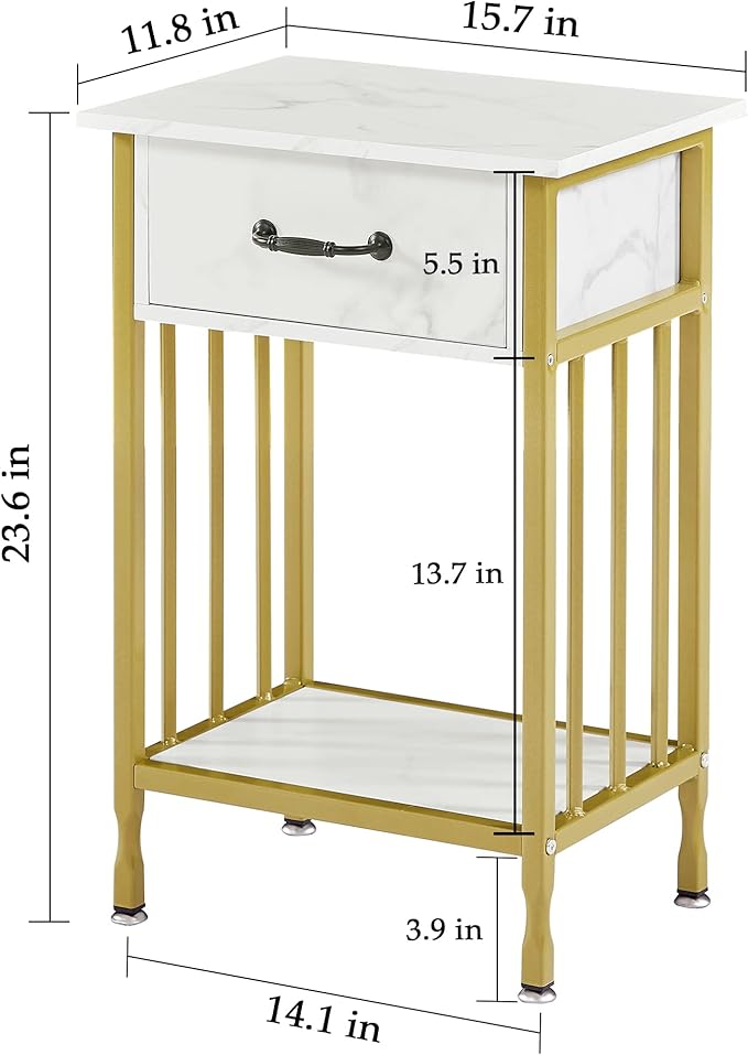 VECELO Nightstands, Industrial Side/End Tables with Drawer and Storage Shelf, Night Stands for Bedroom, Living Room, Wood Metal Furniture, Easy Assembly