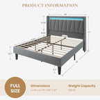 SHA CERLIN Full Size Bed Frame with Charging Station and LED Lights, Modern Velvet Platform Bed with Upholstered Geometric Wingback Headboard, No Box Spring Needed, Easy Assembly, Grey