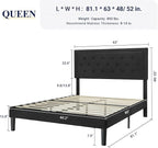Allewie Queen Size Upholstered Platform Bed Frame with Adjustable Headboard, Button Tufted, Wood Slat Support, Easy Assembly, Black