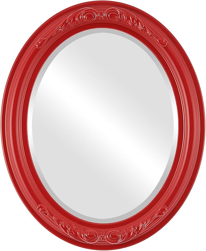OVALCREST Oval Beveled Wall Mirror for Home Decor - Florence Style - Holiday Red - 34" x 24"