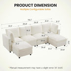 4-Seater Modular Sectional Cloud Sofa with 2 Ottomans, U-Shaped Couch for Living Room, Modern Deep Seat Sofa with Soft Back Cushions, Chenille Beige