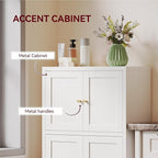 Bathroom Floor Storage Cabinet,Freestanding Bathroom Storage Cabinets,White Bathroom Cupboard,Metal Floor Cabinets,Small Cabinet with 2 Adjustable Shelves&4 Doors