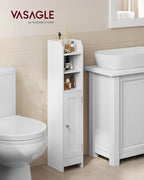 VASAGLE Small Storage Corner Floor Cabinet with Door, 7.9 x 7.1 x 36.2 Inches, Narrow Toilet Paper Storage Holder, Adjustable Shelves, for Bathroom, Living Room, Small Spaces, Cloud White UBBC311W01