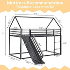 Bunk Bed with Slide for Kids,Bunk Bed Twin Over Twin, Metal Junior House Low Bunk Bed, Toddler Floor Bunk Beds Frame with Guardrail for Kids, Convertible Slide and Ladder Noise Free(New Black)