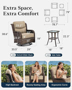 HILLGA Luxury Patio Furniture Set with 6-Inch Thick Cushions, High Back Outdoor Swivel Rocker Chairs and Table, 6-Piece All Weather Conversation Set for Porch Deck Balcony Yard, Beige (V3)