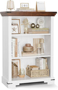 3-Tier Farmhouse Bookshelf, Book Shelf with Open Storage & One Adjustable Shelf, 9.8" D x 26" W x 38" H, Wooden Bookshelf for Study Room, Living Room, Kitchen, Bedroom (White)