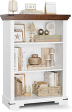 3-Tier Farmhouse Bookshelf, Book Shelf with Open Storage & One Adjustable Shelf, 9.8" D x 26" W x 38" H, Wooden Bookshelf for Study Room, Living Room, Kitchen, Bedroom (White)