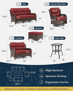 HILLGA Luxury Patio Furniture Set with 6-inch Thick Cushion, Outdoor Couch, Loveseat and High Back Swivel Rocker Patio Chairs, 7PCS Wicker Conversation Set for Deck Yard and Poolside, Burgundy (V2)