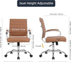 LANDSUN Home Office Chair Mid Back Desk Chair PU Leather Ribbed Executive Swivel Computer Chair with Wheels and Armrests Soft Padded Adjustable Height Conference Task Brown