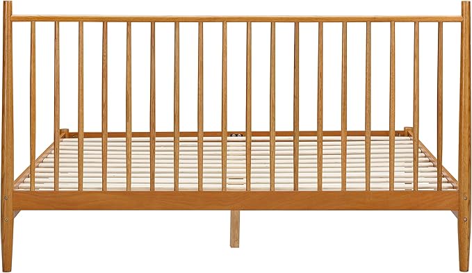 NTC Inno Wooden Bed Frame with Headboard, Solid Oak and Rubber Wood Foundation with Silent Slats and Wood Central Supports, 1000 Lb Capacity, Effortless Assembly, Queen Rustic - Oak