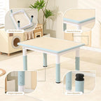 Kids Table and 2 Chairs Set, Height Adjustable Toddler Chairs, Graffiti Desktop Study With Anti-Slip Foot Covers, Children Activity Set for Ages 2-10, Blue Grey